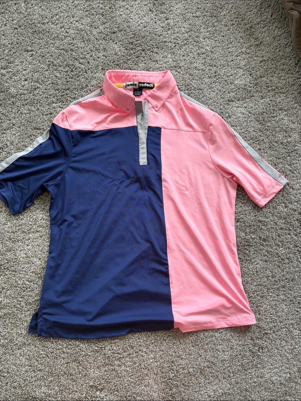 Jamie Sadock Golf Polo Shirt Women’s Medium Pink Blue ColorBlock Zip Lightweight
